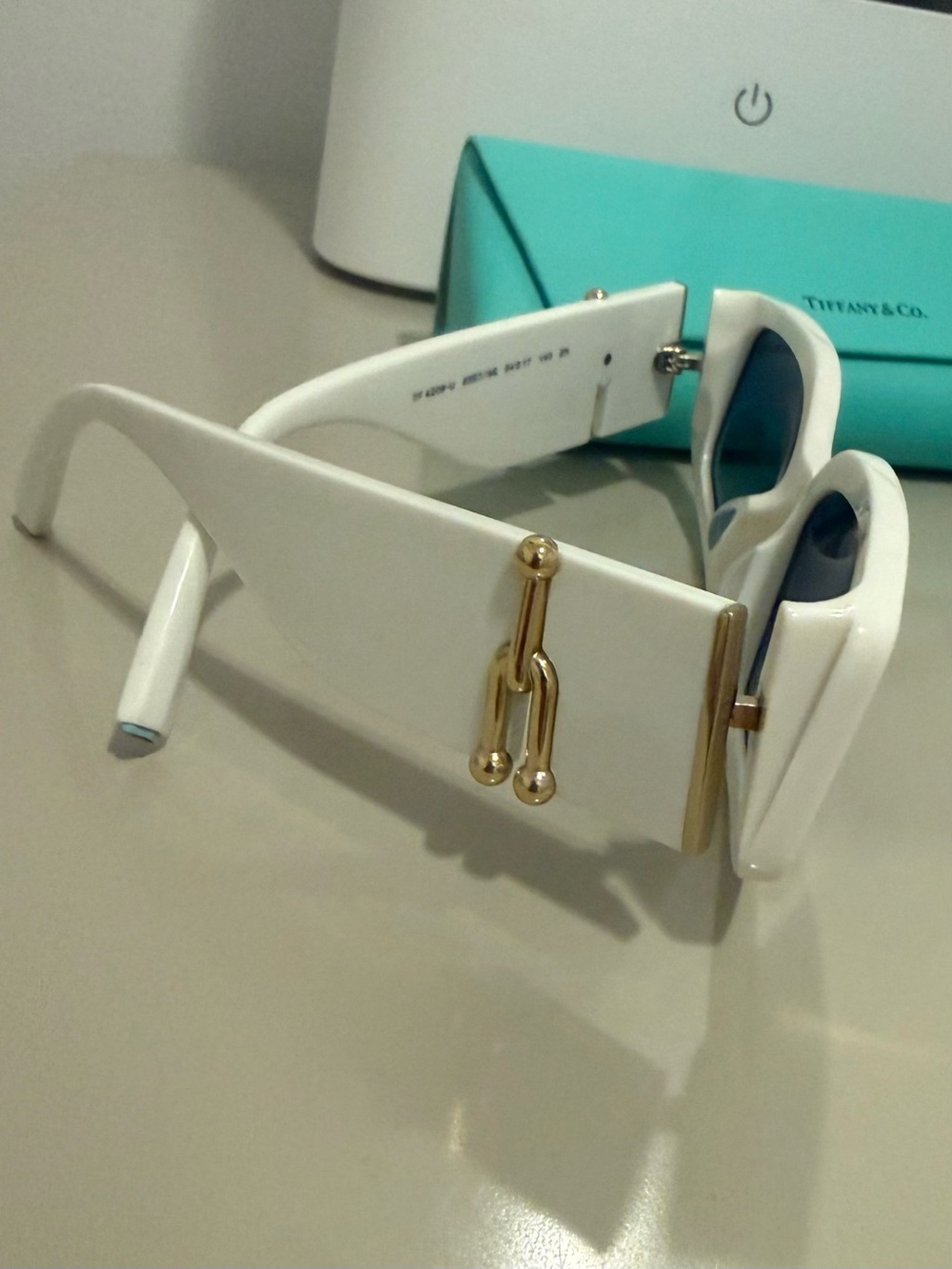 Tiffany & Co. White Frame Sunglasses with Blue Gradient Lenses - Picture 2 of 6